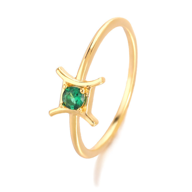 Womens Constellation Ring Zircon Copper Jewelry For Zodiac Sign Gold Color Elegant Celestial Ring For Everyday