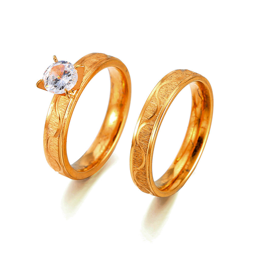 Stainless Steel Crown Couple Rings Matching Rings With Zircon Inlaid Gemstones Ethnic Electroplated Alloy Pack Of 2