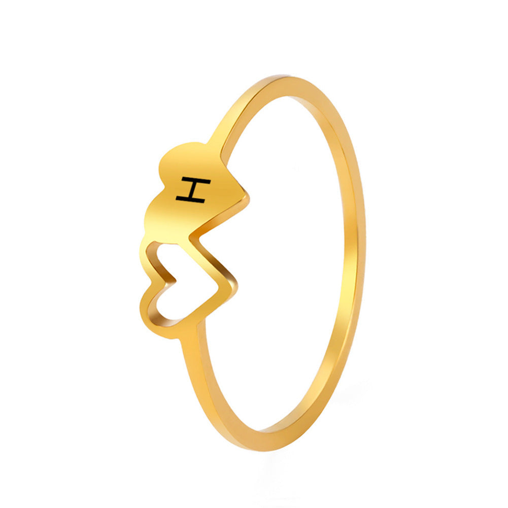 Womens 18k Gold Plated Stainless Steel Double Love Ring Hollow Design Simple Letter Ring Fashion Jewelry Gift For Women