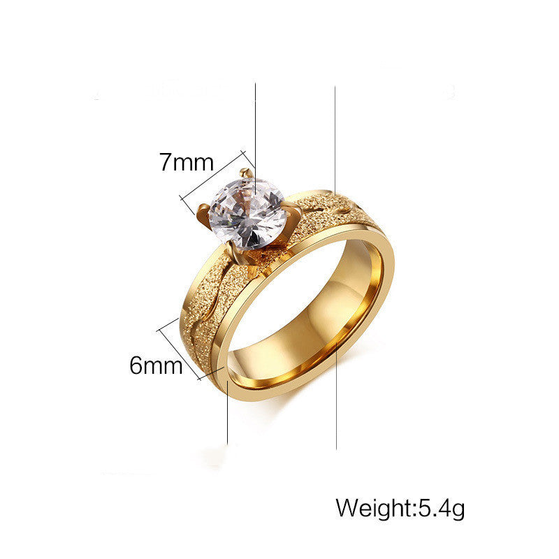 Stainless Steel Gold Plated Sandblasted Four Claw Zircon Ring For Women Fashion Accessory Elegant Statement Piece