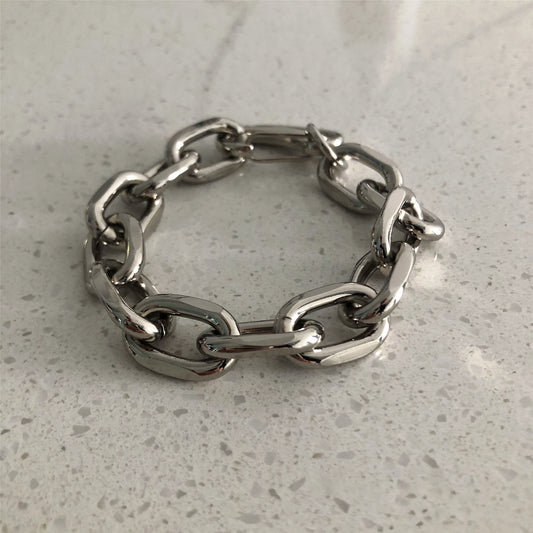 Mens Thick Chain Bracelet Hip Hop Korean Fashion Titanium Steel Buckle Copper Bracelet Exaggerated Design 19cm