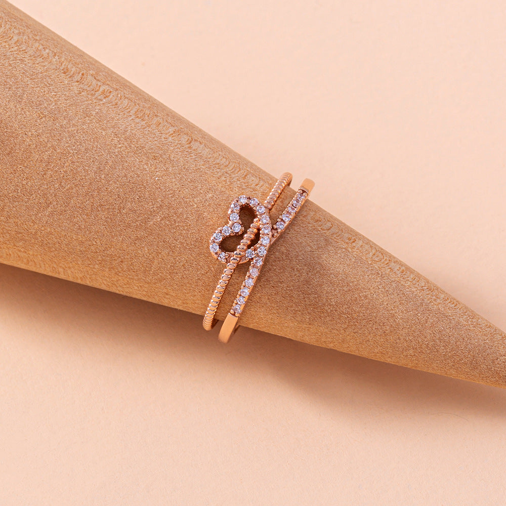 Love Heart Ring Open Adjustable Zircon Copper Ring European Electroplated Personalized Ring Europe and America