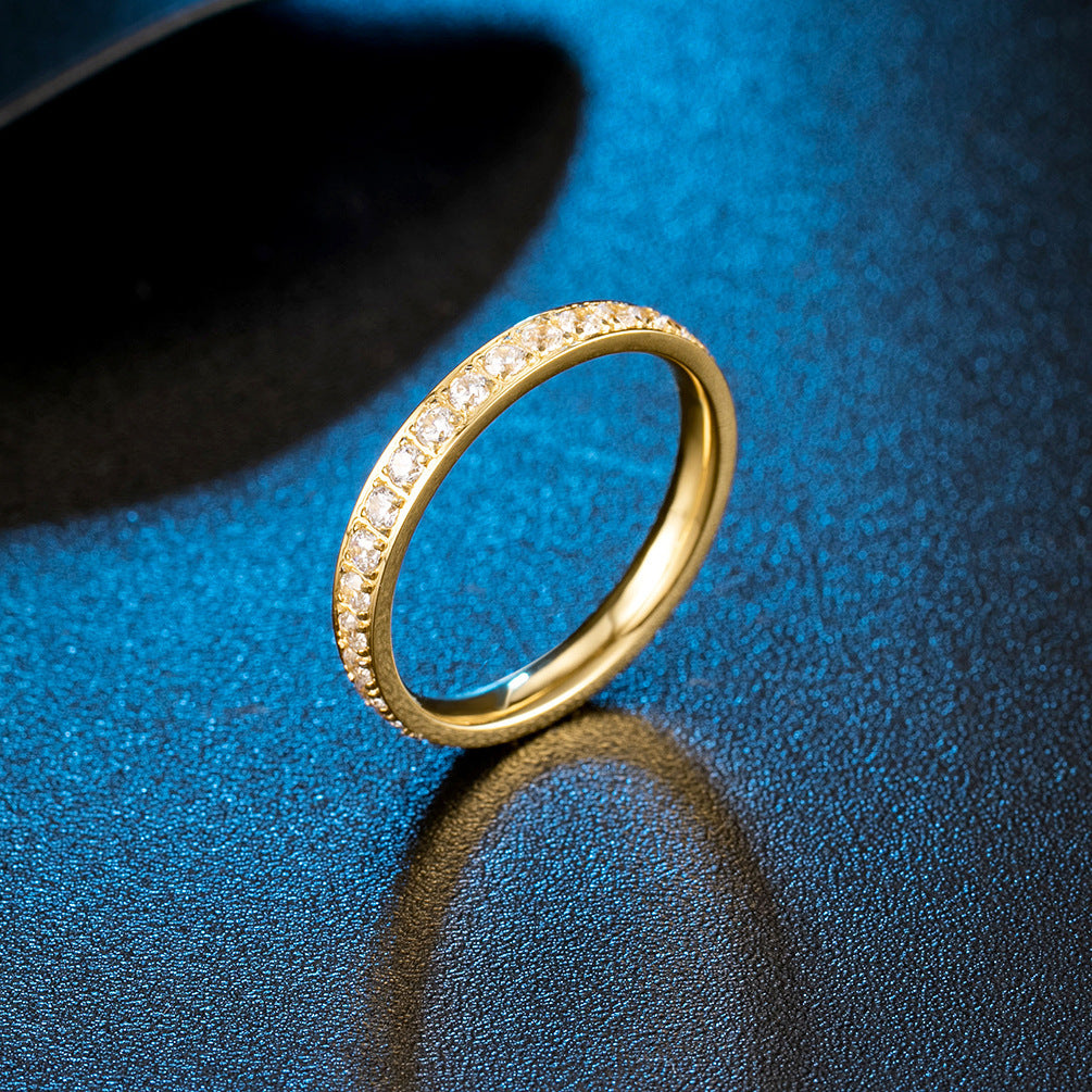 Womens Titanium Steel Ring with Diamonds Stackable Polished Band Steel Gold Black Rose Gold Geometric Ring for Women and Girls Jewelry Gift