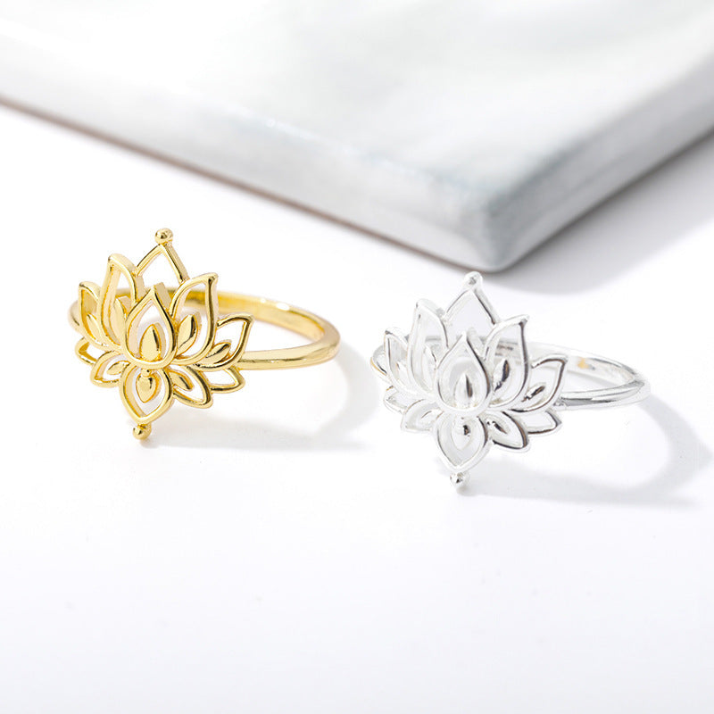 Womens Brass Ring With Lotus Flower Cutout Fashion Jewelry Gold Or Silver Size 7 Gift For Women And Girls Collection