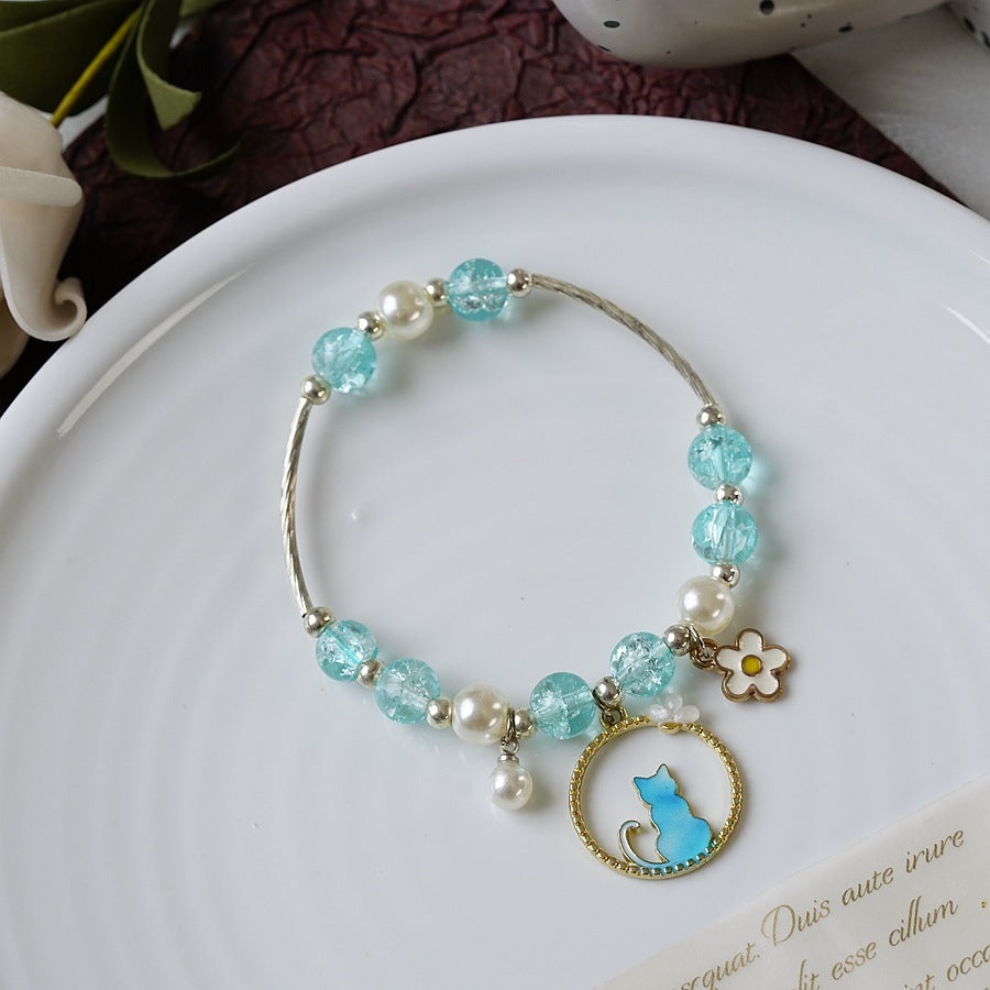 Womens Beaded Bracelet With Pearl Crystal And Alloy Animal Zodiac Charms Cartoon Adjustable Length Cute Charm