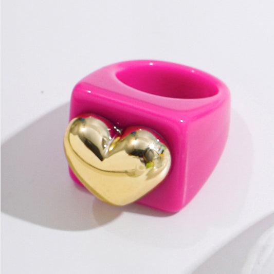 Womens Heart Ring Trendy Chunky Resin Plastic Statement Ring For Women European American Style Charming Design