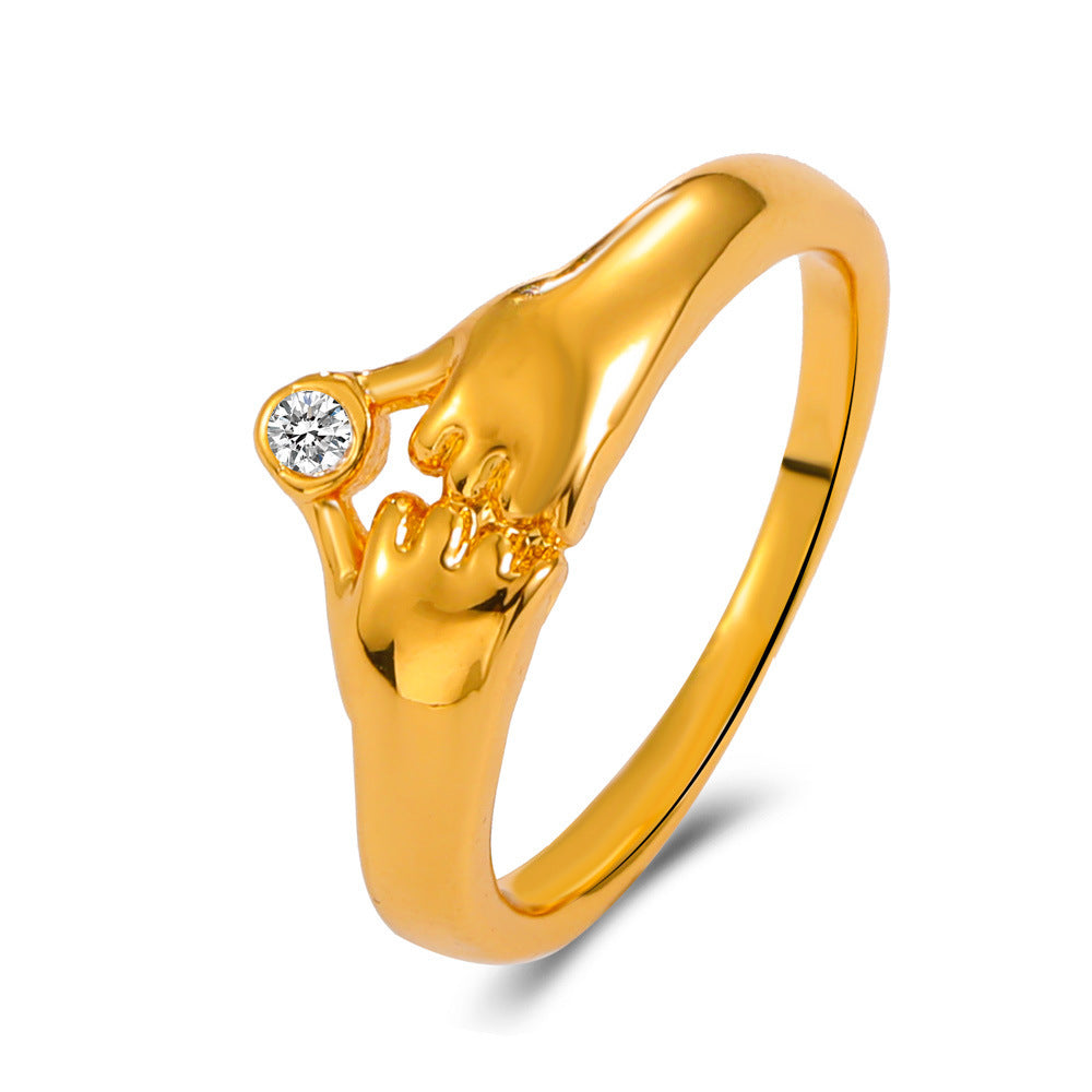 Vintage Hugging Hands Ring Vintage Electroplated Band With Zircon Stone Geometric Design Love Ring Birthday As