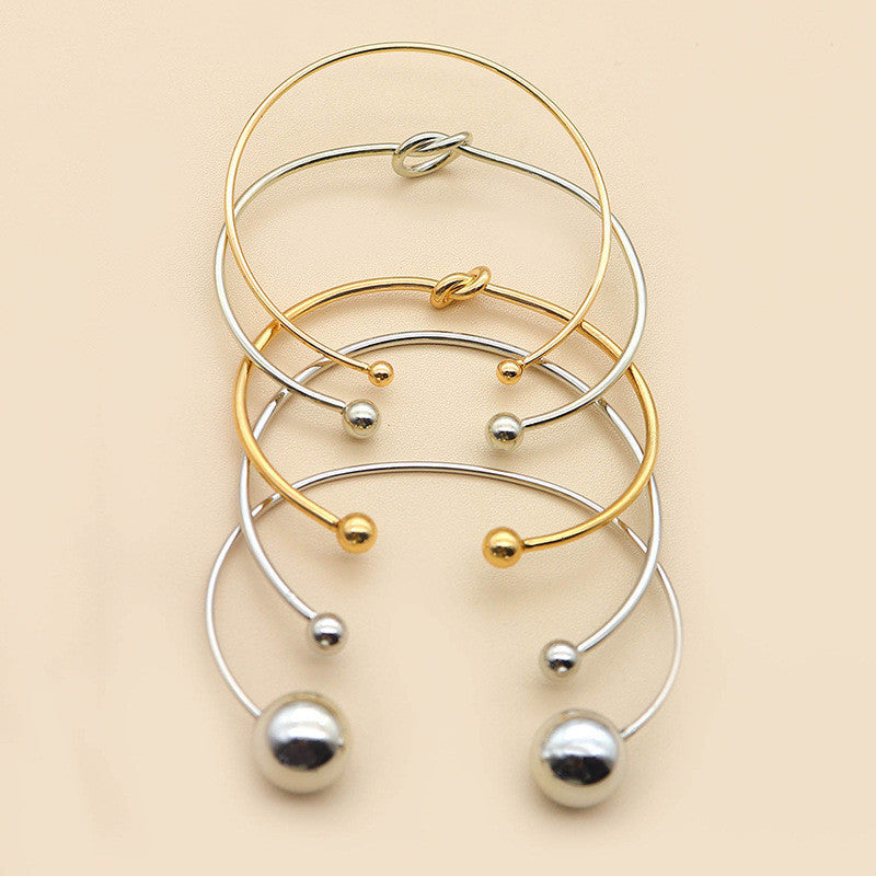 Womens Round Bead Knotted Bracelet Set Punk Geometry Fashion Jewelry Alloy European And American Bracelet Sets