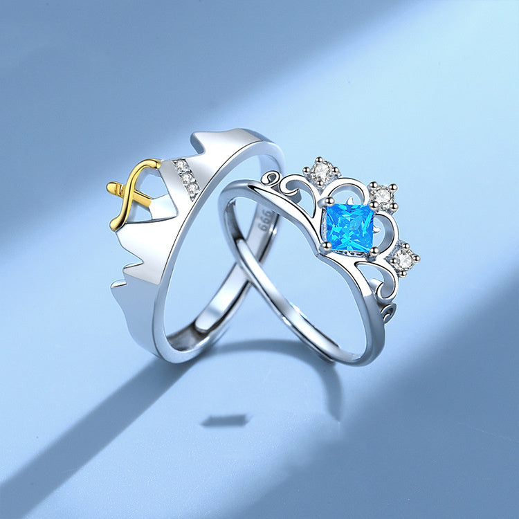 Couple Zircon Rings For Him And Her Adjustable Korean Style Matching Promise Ring Set Elegant Gift For Couples