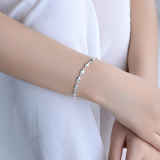 Heart Pearl Bracelet Silver Plated Adjustable Bangle Gift for Her Fashion Jewelry for Women and Girls Gift Now