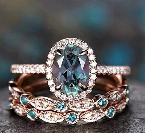 Geometric Rhinestone Ring Set Gold Alloy Jewelry For Women