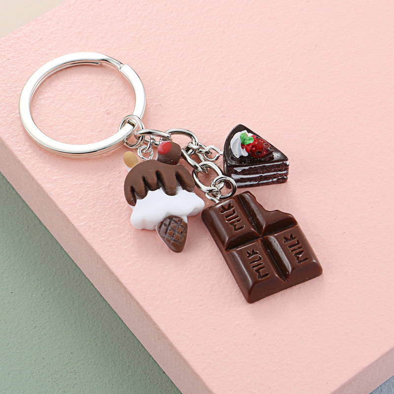 Cute Cartoon Resin Simulation Chocolate Ice Cream Keychain Key Ring For Bags Backpacks Decoration Colorful Fun