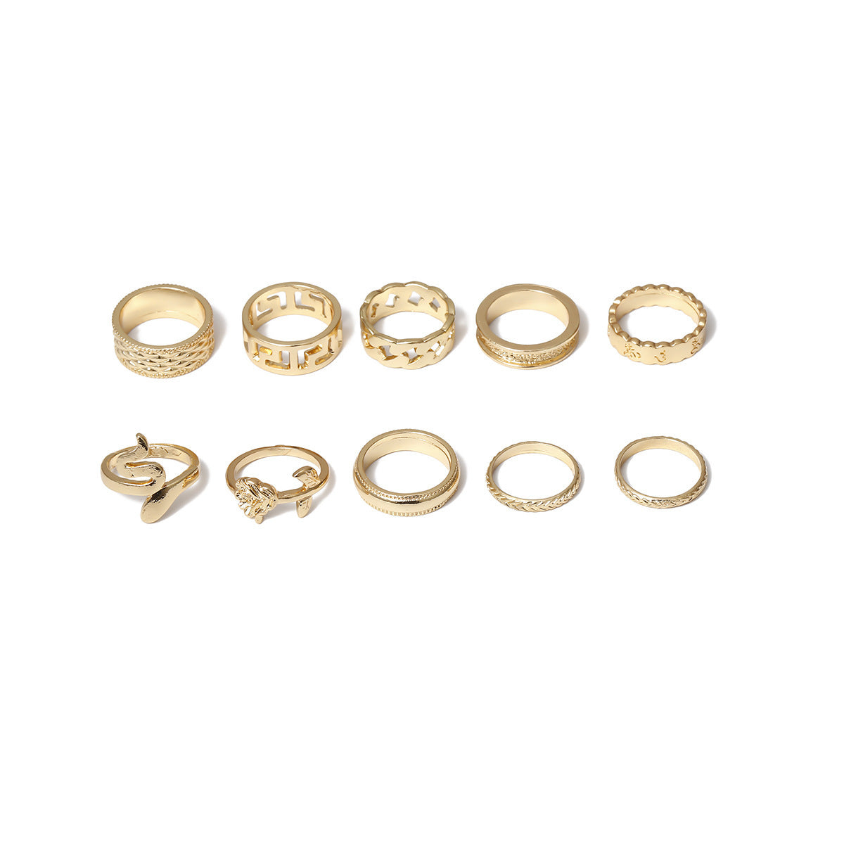 Womens Alloy Ring 10 Piece Geometric Rings Flower Rings Design Electroplated Finish Simple Female Style Jewelry