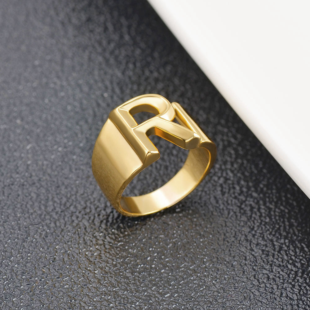 Womens Initial Letter Copper Ring With Gold Inlay A To Z Alphabet Ring For Her Birthday Gift Ideal For Girls And Women