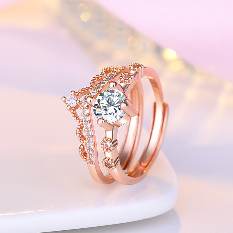 Women's Crown Ring Adjustable Copper Korean Style Jewelry Elegant Fashion Gift Dainty Unique Durable Elegantly
