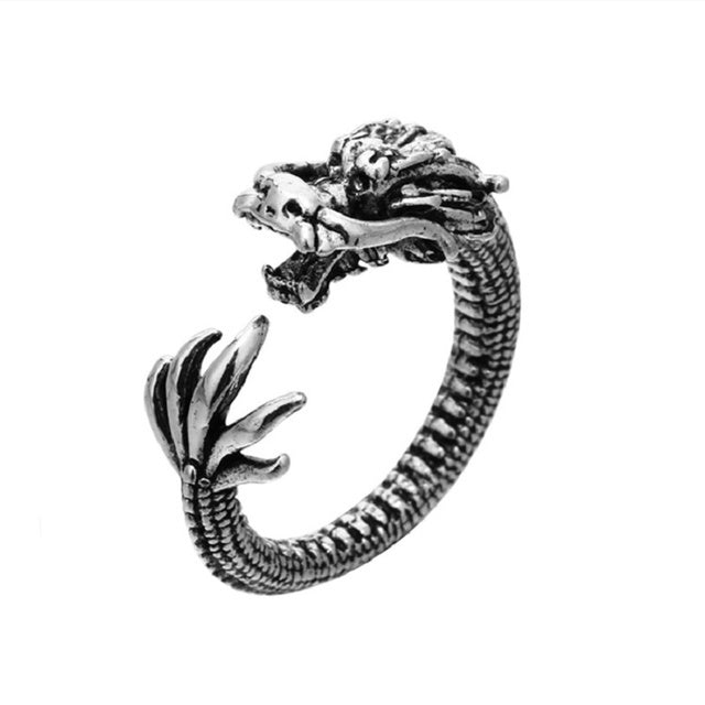 Womens Fashion Rings Set Retro Punkish Gothic Snake Dragon Animal Design Adjustable Alloy Rings Silver Jewelry