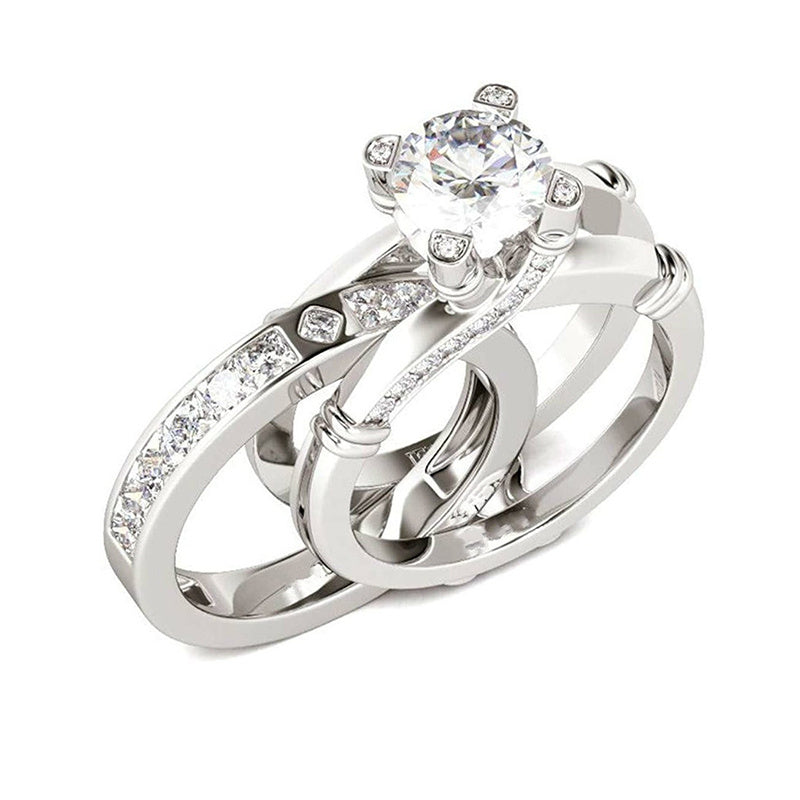 Womens Fashion Rings Set Metal Alloy With Artificial Gemstones Inlaid Three Color Ring For Women Everyday Wear