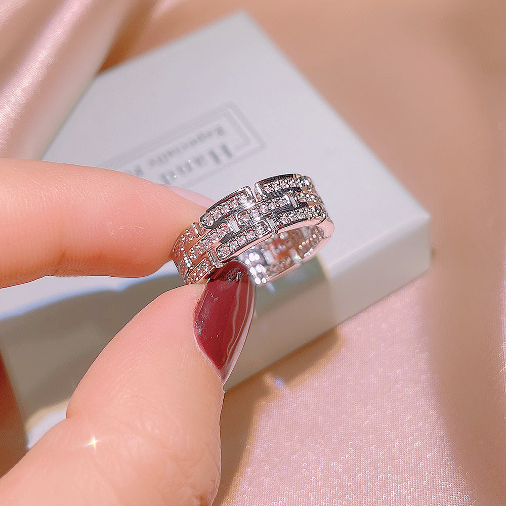Niche Simple And Stylish Trendy Zircon Female Ring Inlay Alloy Stone Geometry White Brass Wedding Gift 6 7 8 9