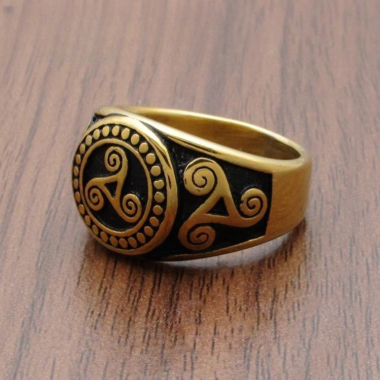 Mens Stainless Steel Ring Gold Tone Geometric Viking Totem Design For Men Jewelry Size 8 9 10 11 12 13 For Festivals