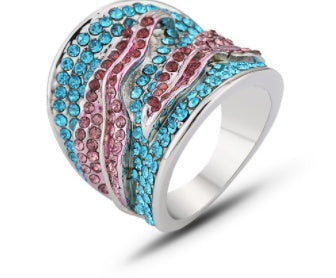 Couple Ring with Diamond Colored Leaf Design Fashion Alloy Ring Set with Rhinestones Exquisite Workmanship Vacuum Color Preserving Electroplating Environmental Protection Safety