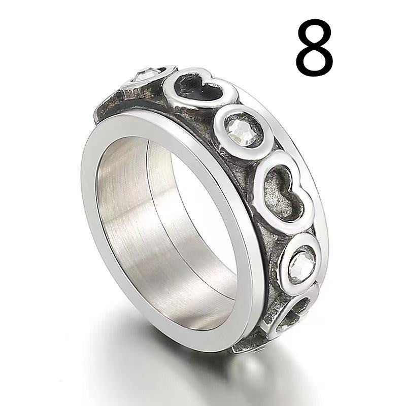 Womens Heart Shaped Ring Diamond Studded Index Finger Ring Titanium Steel Fashion Jewelry Gift For Her Gold and Steel Color Design For Women and Girls