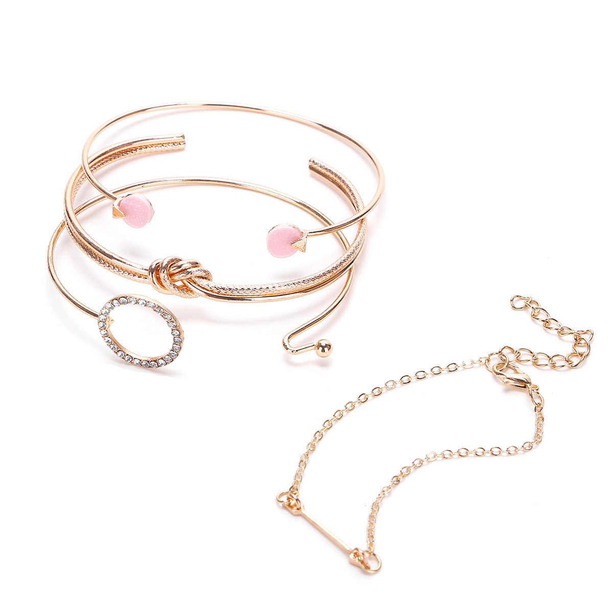 Womens Geometrical Arrow Rings Bracelet Set Gold Plated Bracelets Artificial Gemstones Jewelry Piece Set Arrow