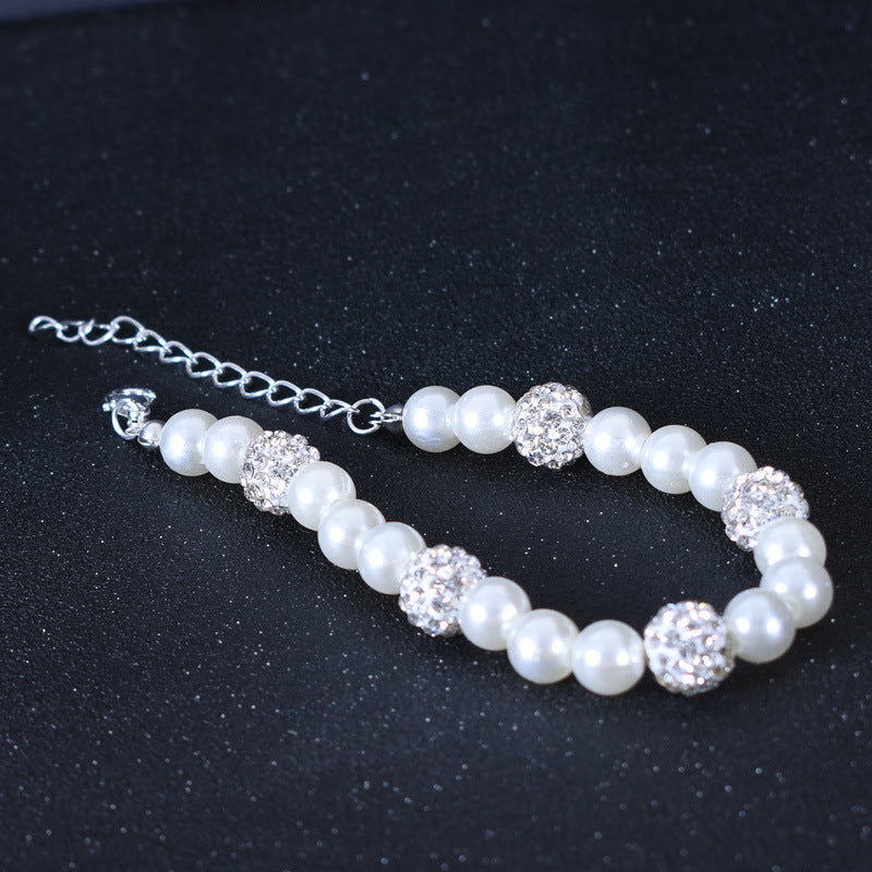 Womens Glass Pearl Pendant Bracelet Elegant Alloy European Style Jewelry Gift For Anniversary Celebration Travel