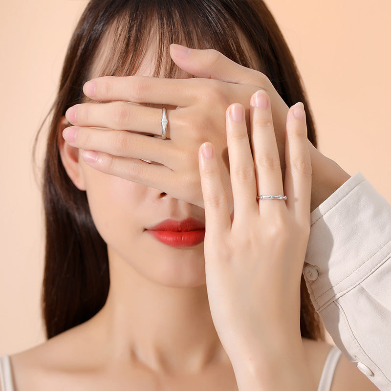 Couple Ring Matching Cubic Zirconite Adjustable Opening White Gold Wedding Band Engagement Anniversary Jewelry