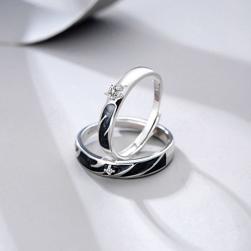 Sterling Silver Adjustable Couple Rings For Women And Men Fashion Matching Romantic Promise Band For Cherished