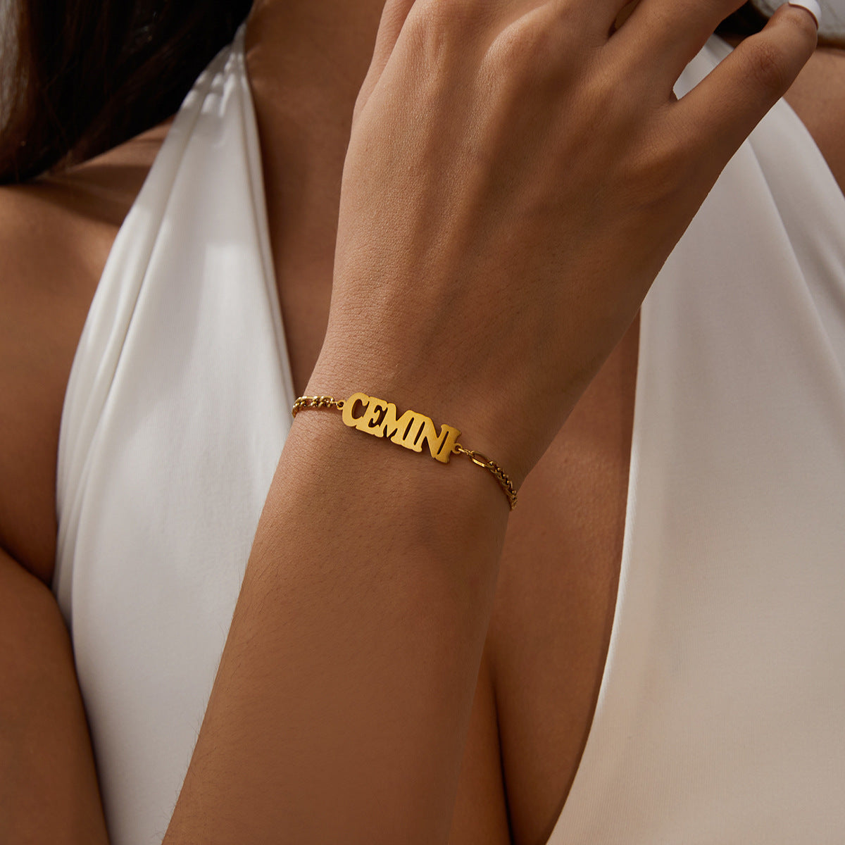 Unisex Stainless Steel Zodiac Bracelet Electroplated Gold Constellation Jewelry Gemini Sign For All Daily Wear