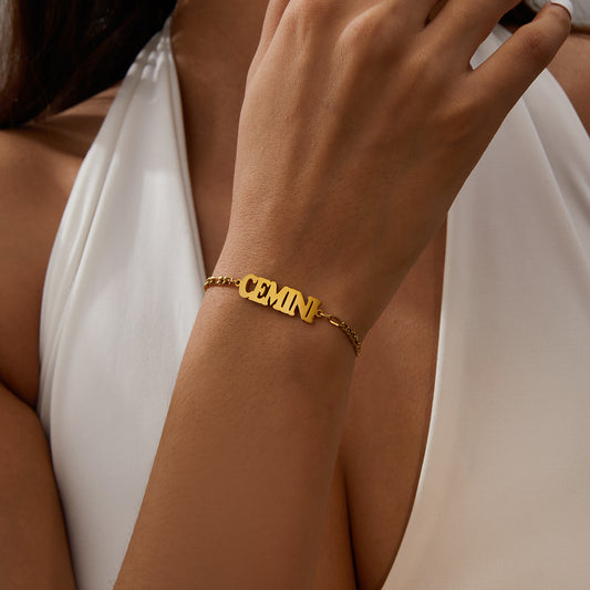 Unisex Stainless Steel Zodiac Bracelet Electroplated Gold Constellation Jewelry Gemini Sign For All Daily Wear