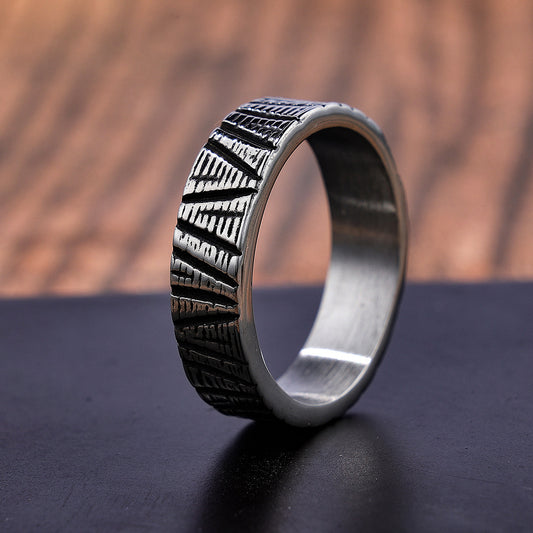Titanium Steel Textured Ring For Unisex Wear With Modern Style And Sturdy Finish Ideal Everyday Accessory Gift