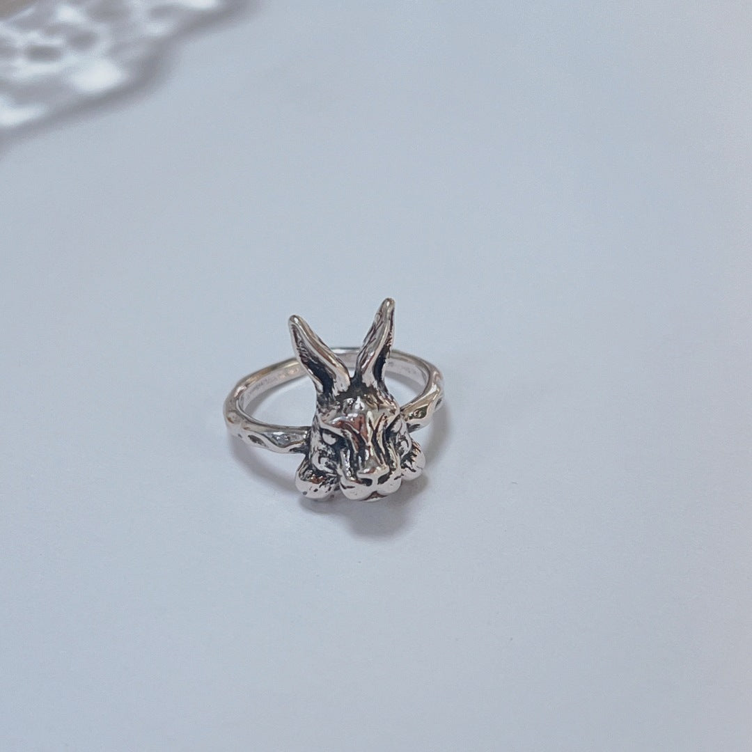 Unisex Adjustable Copper Rabbit Ring With Zodiac Animal Design Electroplated Thai Silver Finish Jewellery Gift