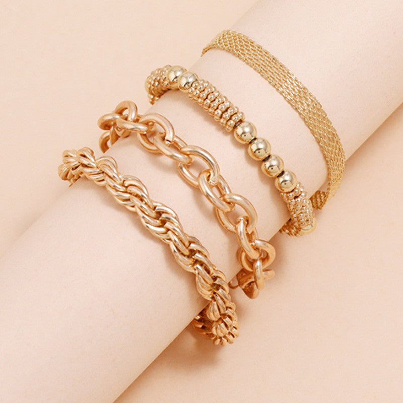 Womens Geometric Twist Bracelet Set Winding Wave Alloy Metal Bangle European Fashion Jewelry Grace Silver Gold