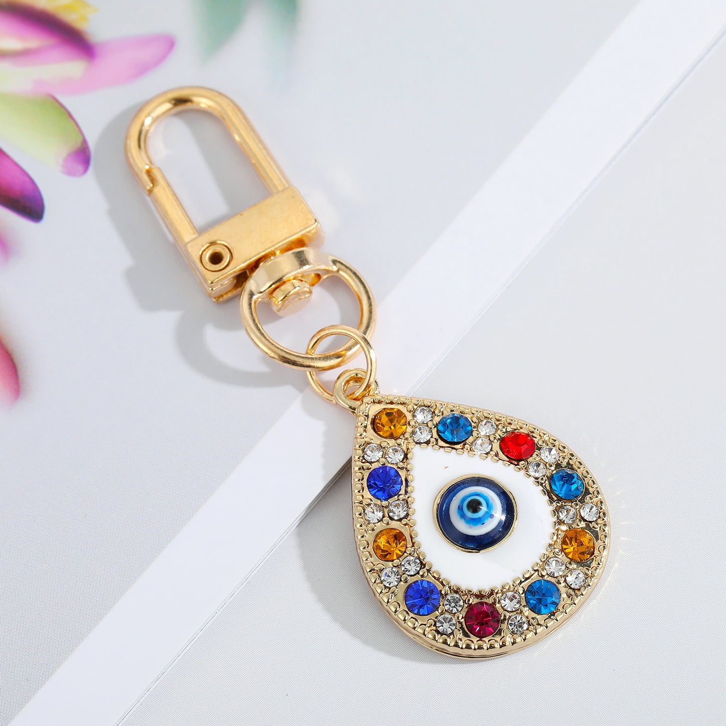 Alloy Keychain Pendant Dripping Oil Eye Design Key Ring Bag Charm Fashion Accessory Durable Silver Finish Trendy Look