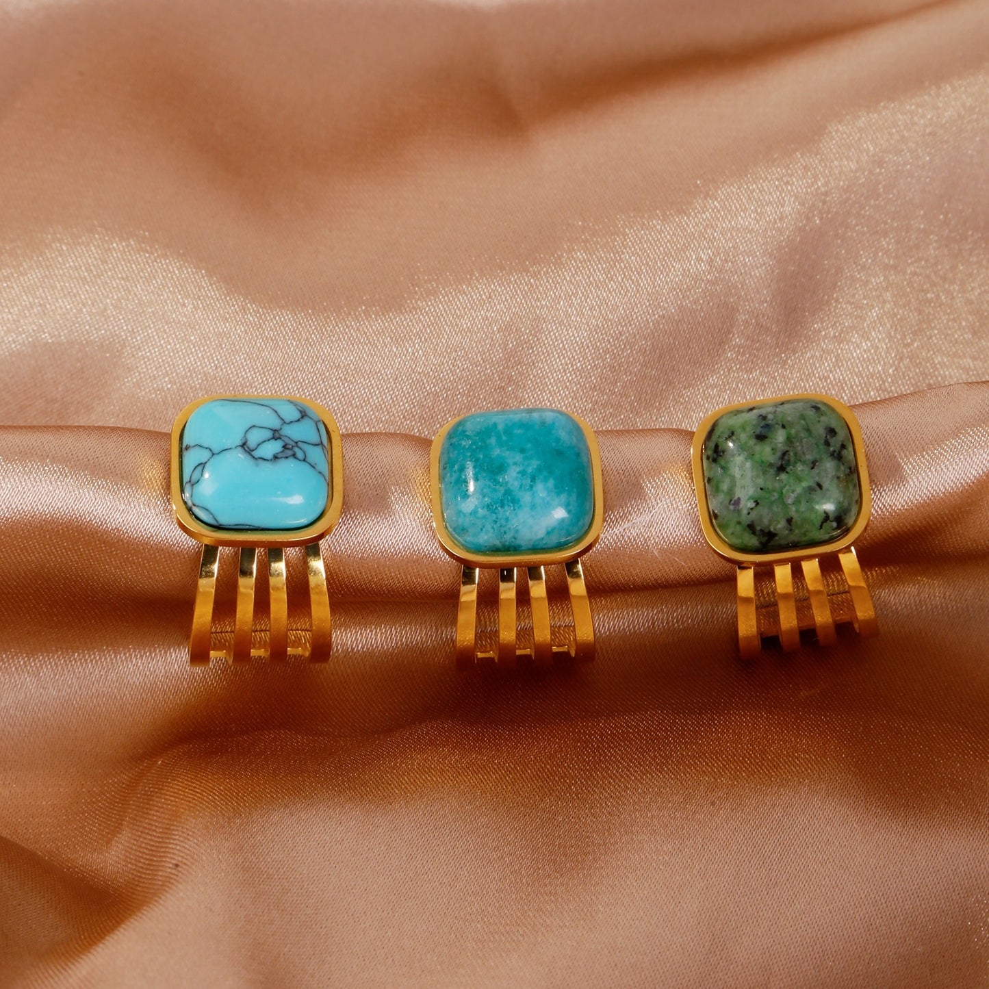 Inlaid Natural Stone Ring For Women Stainless Steel