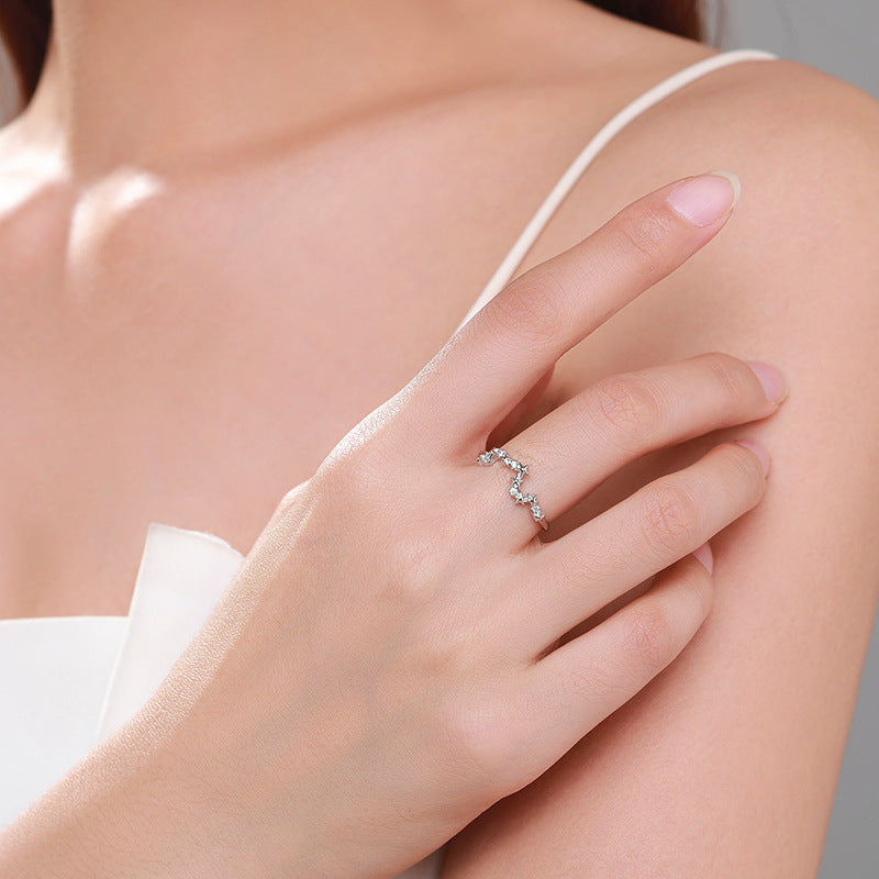 Womens Ring S925 Sterling Silver Star Zircon Ring Gold Plated Inlaid Gemstone Geometric Diamond Ring For Women