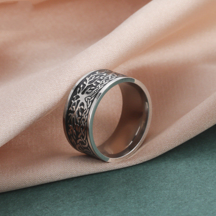 Stainless Steel Ring With Retro Lucky Tree Pattern