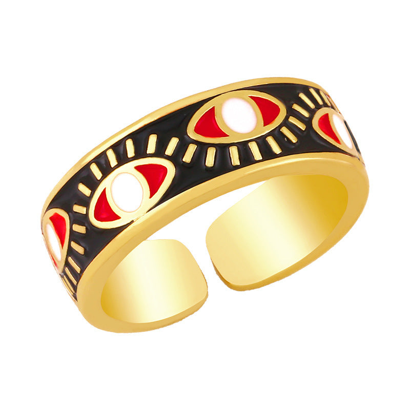 Trendy Hip Hop Gold Plated Eye Ring for Women Adjustable Copper Drip Oil Jewelry With Modern Eye Design Everyday Wear