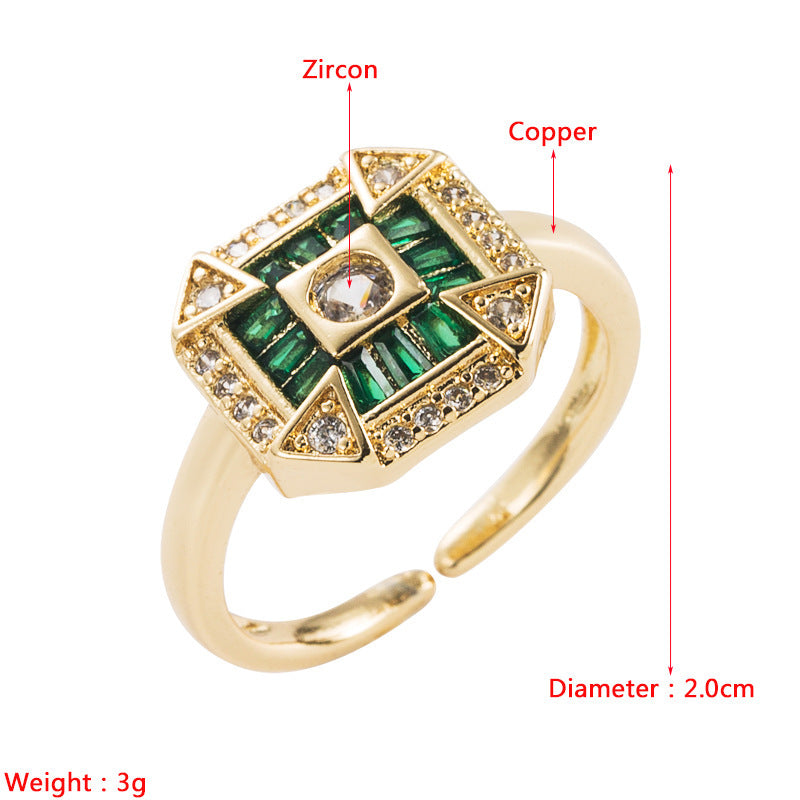 Copper Zircon Geometric Ring For Women Trendy Minimal Fashion Accessory Jewelry For Everyday Wear Gift For Her