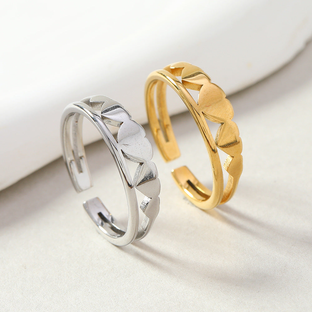 Couples Heart Ring Geometric Open End Stainless Steel Ring