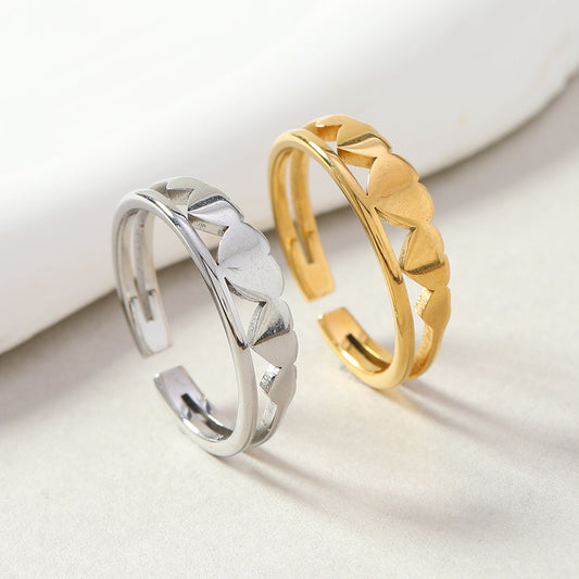 Couples Heart Ring Geometric Open End Stainless Steel Ring