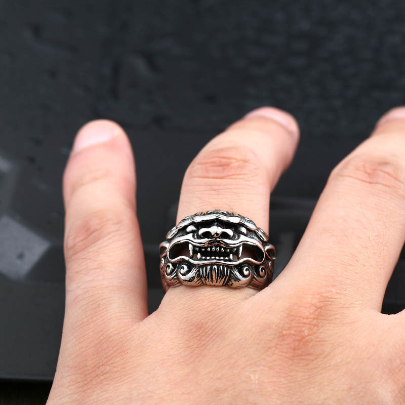 Men Stainless Steel Beast Kirin Ring Quality Ethnic Design Mythical Creature Fashion Statement Jewelry For Men