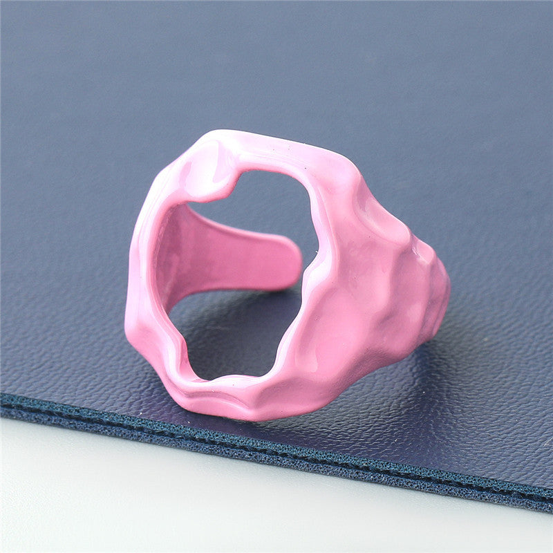 Womens Geometric Dripping Oil Alloy Ring European and American Design Fashion Jewelry for Girls Trendy Statement Ring