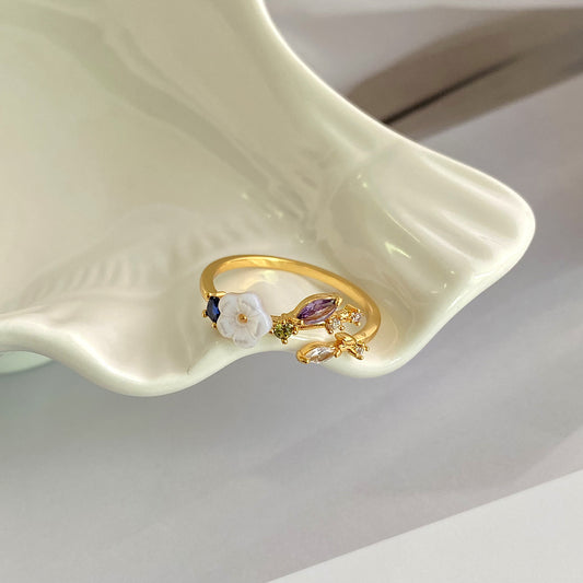 Womens Ring Korean Style Sweet Elegance Floral Geometric Copper Electroplated Durable Jewelry For Daily Use Now