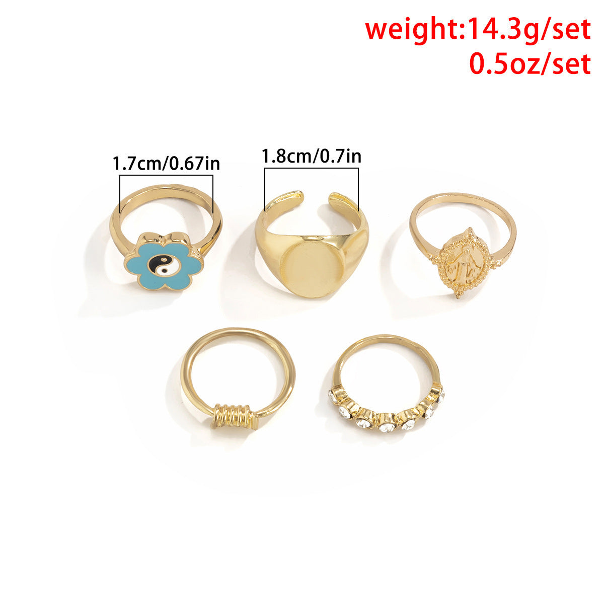 Vintage Rings With Rhinestone Accent Geometry Dripping Oil Effect Alloy Ring Exquisite Birthday Gift Ring Sets