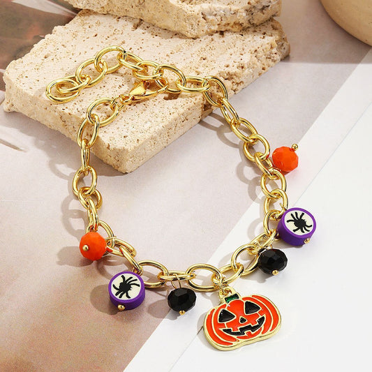 Women Halloween Punk Bracelet With Pumpkin Skull Charms Geometric Pendants Zinc Alloy Jewelry Great Gift Ideas