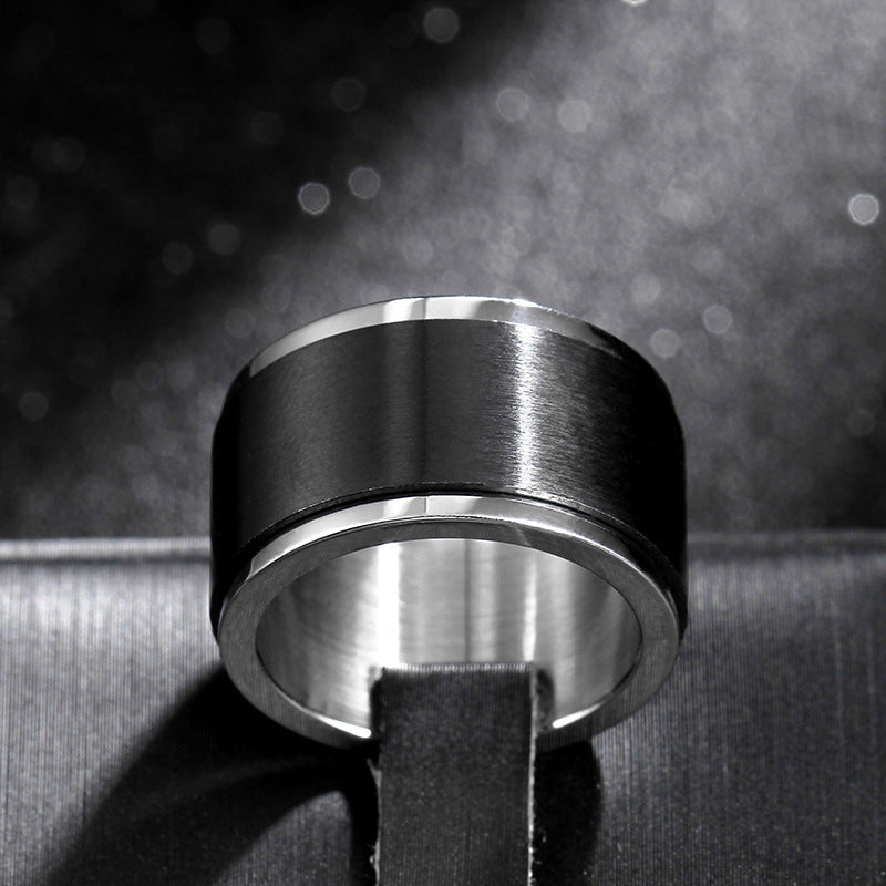Mens 12mm Ultra Wide Rotating Inner Ball Outer Flat 316L Stainless Steel Black Ring Wedding Gift Durable Today