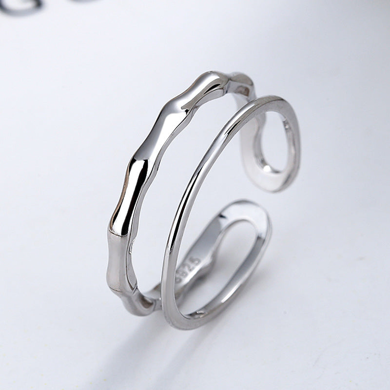 925 Sterling Silver Ring Twisted Geometric Surface Lightweight Adjustable Open Ring Electroplate White Gold Up