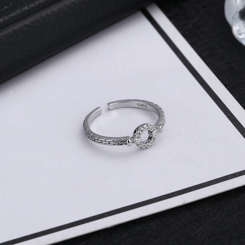 Sterling Silver Adjustable Open Ring For Women Zircon Inlaid Korean Inspired Design With Unique Character Gift